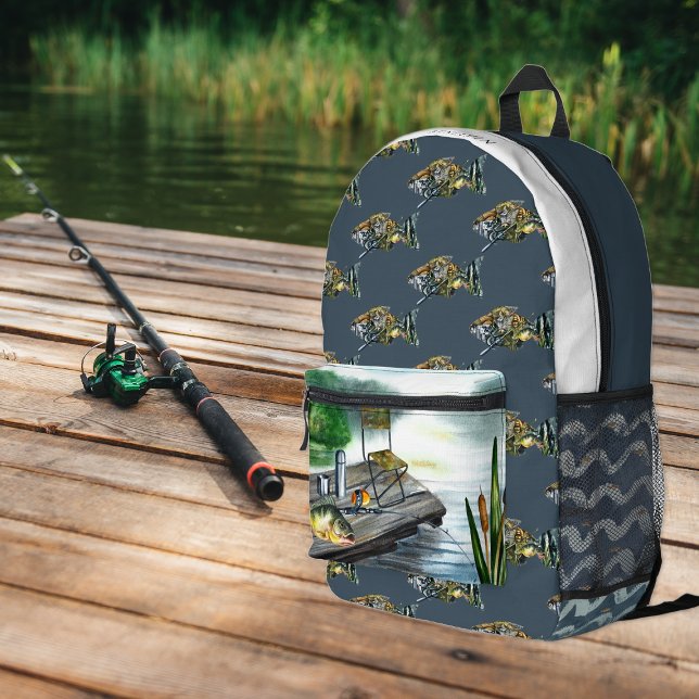 Sac À Dos Imprimé Pêche au lac rustique | Monogramme (Créateur téléchargé)