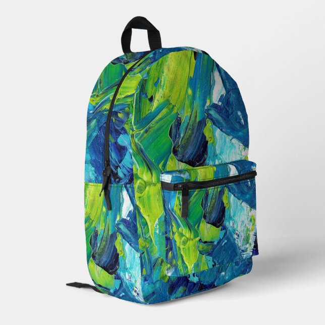 Sac À Dos Imprimé Peinture acrylique abstraite en bleu (Coin arrière gauche)
