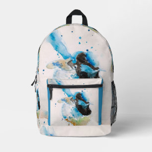 Sac À Dos Imprimé Peinture aquarelle de Troglodyte à tête bleue Oise