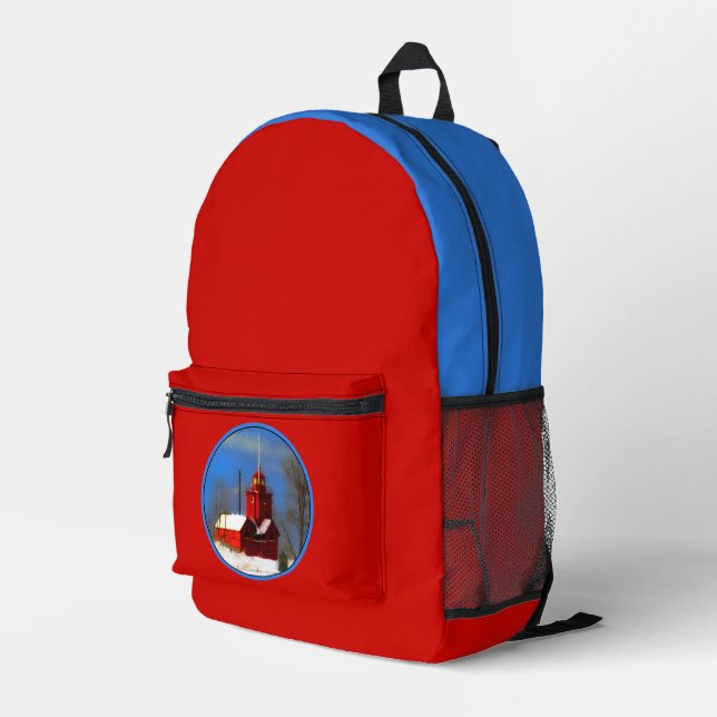Sac À Dos Imprimé Peinture de phare rouge - Art original (Coin arrière droit)