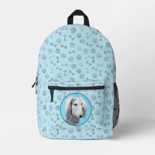 Sac À Dos Imprimé Peinture de Saluki (argenté) - Art original de chi