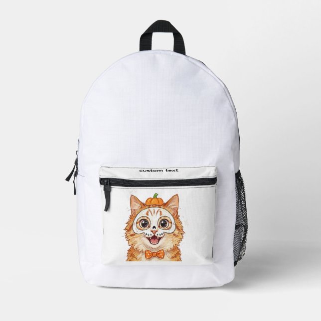 Sac À Dos Imprimé Peinture de visage de squelette mignon Chat roux H (Recto)
