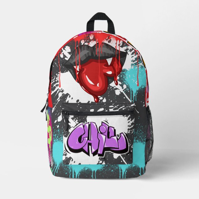 Sac À Dos Imprimé Peinture et graffiti gris rouge (Recto)
