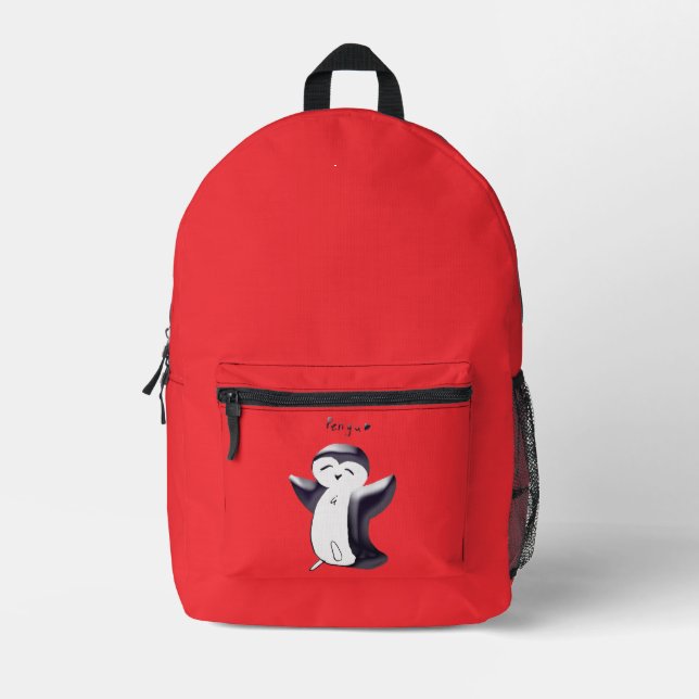 Sac À Dos Imprimé Pengu Happy Penguin Enfants Noir-Rouge (Recto)