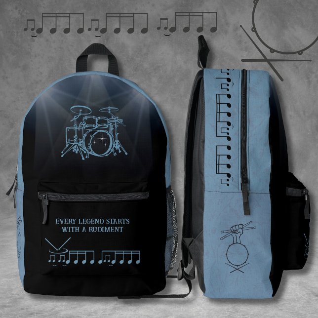 Sac À Dos Imprimé Percussionniste Bleu Ardoise Batteur Edgeux (Unleash your inner beat with this stylish and edgy Slate Blue and Black Percussionist Bag)