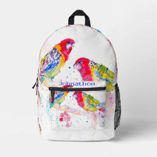 Sac À Dos Imprimé Perroquet Rosella Rouge Aquarelle Nom pour garçons