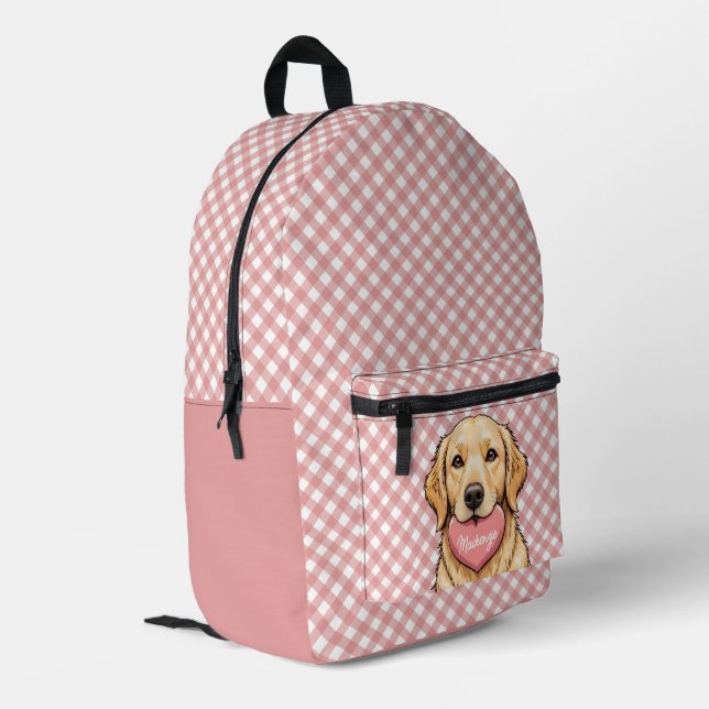 Sac À Dos Imprimé Personalized Cute Dog with Heart Plaid Pattern (Coin arrière gauche)