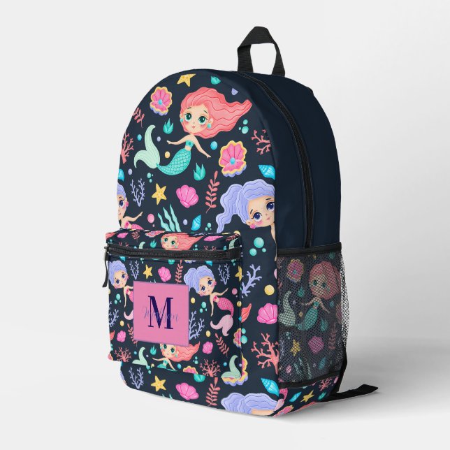 Sac À Dos Imprimé Personalized Cute Trendy Mermaid Monogram  (Coin arrière droit)