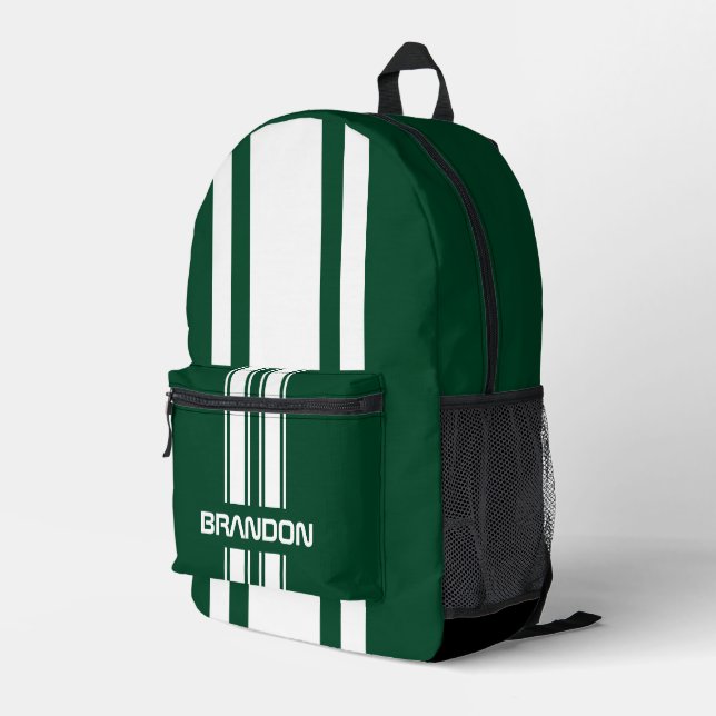 Sac À Dos Imprimé Personalized English Green And White Racing Stripe (Coin arrière droit)