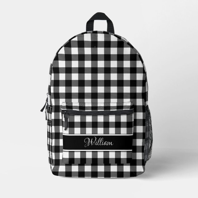 Sac À Dos Imprimé Personalized Modern Black White Buffalo Checks (Recto)