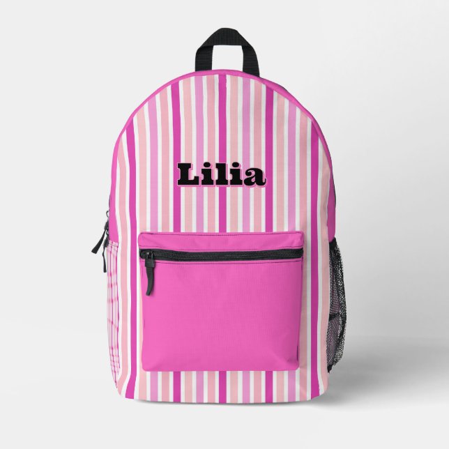 Sac À Dos Imprimé Personalized Name PINK LINE STRIPES (Recto)