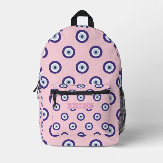 Sac À Dos Imprimé Personalized Pink Evil Eye Pattern Gifts With Name (Recto)