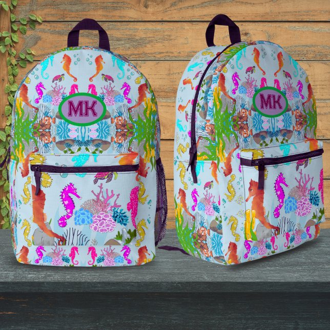 Sac À Dos Imprimé Personalized Seahorse Ocean Kids Backpack, Custom  (Créateur téléchargé)