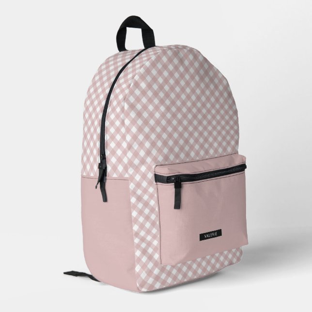 Sac À Dos Imprimé Personnalisé Élégant Motif Plaid Rose Muet (Coin arrière gauche)