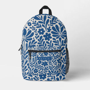 Sac À Dos Imprimé Personnalisé Floral Folklorique Bleu Nordique Sur
