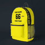 Sac À Dos Imprimé Personnalisé jaune noir Nom, Numéro, Sport d'équip<br><div class="desc">Créez votre propre sac à dos imprimé de style football sport noir jaune personnalisé avec le nom, le numéro, le nom de l'équipe, le slogan et l'année. Personnalisez ce simple modèle de sac à dos imprimé classique avec votre message personnalisé, nom, nom d'équipe et année. Personnalisez-le facilement pour un sport...</div>