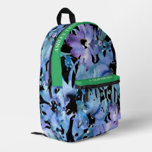 Sac À Dos Imprimé Personnalisé joli aquarelle bleu floral