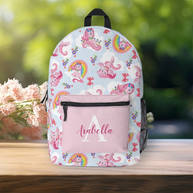 Sac À Dos Imprimé Personnalisé Magique rose Unicorne Girly Rainbow (Personalized Magical Pink Unicorn Girly Rainbow Printed Backpack)