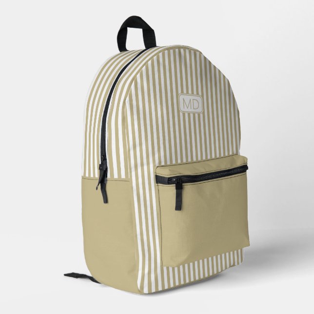 Sac À Dos Imprimé Personnalisé Monogramme Khaki Shade Stripes (Coin arrière gauche)