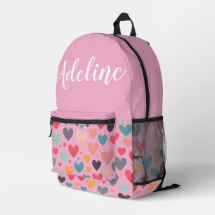 Sac À Dos Imprimé Personnalisé rose mignon avec des coeurs colorés