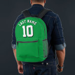 Sac À Dos Imprimé Personnalisé Vert Blanc Nom Sport Numéro Jersey<br><div class="desc">Sac à dos jersey sport sur mesure en vert vif avec lettrage blanc frappant et ombre noire audacieuse pour votre nom de famille et le numéro choisi. Ce sac à dos personnalisé est un incontournable pour les amateurs de sport, ajoutant une touche d'individualité à votre collection d'équipement. Conçu en gardant...</div>