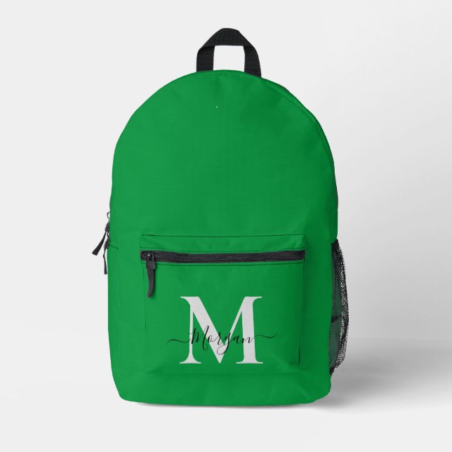 Sac À Dos Imprimé Personnaliser Monogramme Nom initial Kelly Green (Recto)