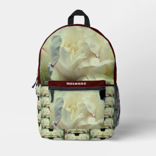 Sac À Dos Imprimé Pétales de fleurs de pivoine blanche personnalisée