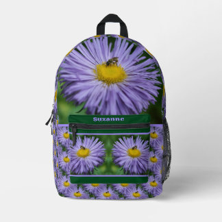 Sac À Dos Imprimé Petit Abeille Sur Fleur Aster Violet Personnalisé