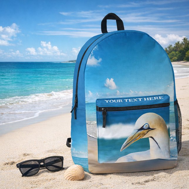 Sac À Dos Imprimé Photo de plage côtière de Fou de Bassan (Turquoise blue tropical beach gannet photo personalized backpack)