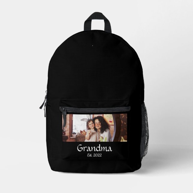Sac À Dos Imprimé Photo Noir Script Grand-mère Établie (Recto)