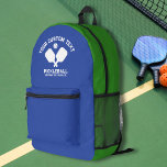 Sac À Dos Imprimé Pickleball Club Nom de l'équipe Toutes les couleur<br><div class="desc">Super fun, sac à dos sportif avec des pagaies croisées et 3 lignes de texte personnalisé. Ajoutez facilement votre nom, le nom du club, le nom de la ville, le nom des entraîneurs, etc. Totalement personnalisable. Vous pouvez aussi changer facilement les couleurs. Il suffit de cliquer sur modifier cette conception...</div>