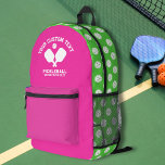 Sac À Dos Imprimé Pickleball Club Nom de l'équipe Toutes les couleur<br><div class="desc">Super fun, sac à dos sportif avec des pagaies croisées et 3 lignes de texte personnalisé. Ajoutez facilement votre nom, le nom du club, le nom de la ville, le nom des entraîneurs, etc. Totalement personnalisable. Vous pouvez aussi changer facilement les couleurs. Il suffit de cliquer sur modifier cette conception...</div>