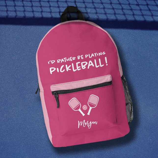 Sac À Dos Imprimé Pickleball Drôle Sport Mignon Nom Personnalisé Ros (Pickleball Funny Sports Cute Custom Name Pink Printed Backpack)