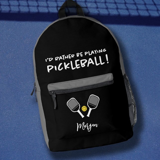 Sac À Dos Imprimé Pickleball Drôle Sports Mignon Nom Personnalisé No (Pickleball Funny Sports Cute Custom Name Black Printed Backpack)