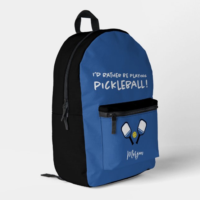 Sac À Dos Imprimé Pickleball Funny Sport mignon Nom personnalisé Blu (Coin arrière gauche)