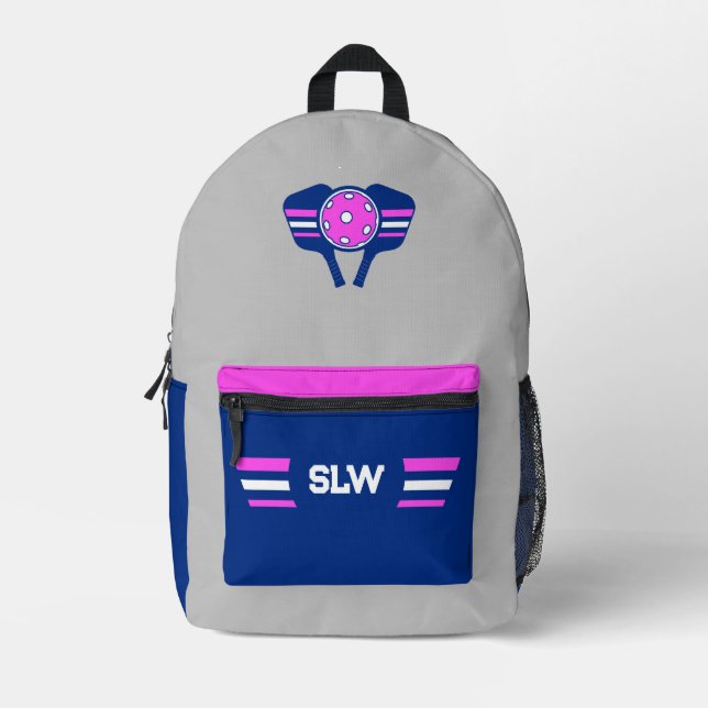 Sac À Dos Imprimé Pickleball Monogram Grey, Navy Blue & Pink (Recto)