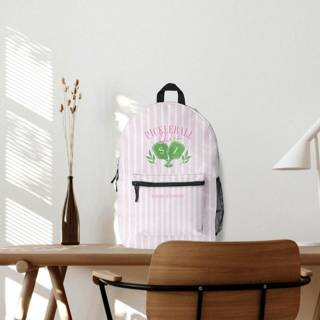 Sac À Dos Imprimé Pickleball Queen Logo Monogramme Nom personnalisé (Créateur téléchargé)