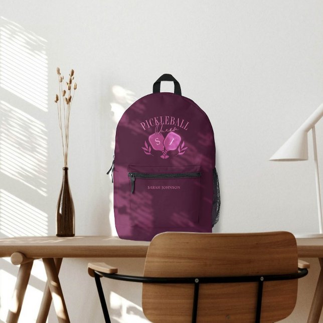 Sac À Dos Imprimé Pickleball Queen Logo Monogramme Nom personnalisé (Créateur téléchargé)