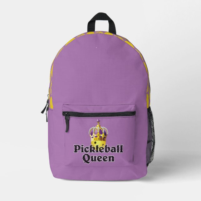 Sac À Dos Imprimé Pickleball Queen Yellow Ball Purple Gold Couronne (Recto)
