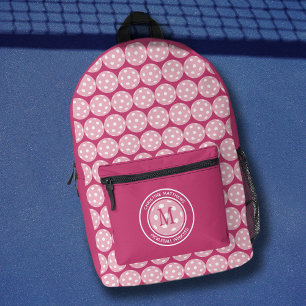 Sac À Dos Imprimé Pickleball Sports Funky Citation Nom initial rose