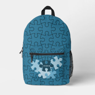 Sac À Dos Imprimé Pièces de puzzle amusantes en bleu & devise