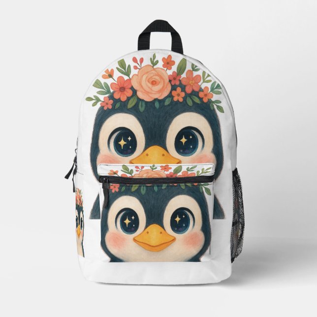 Sac À Dos Imprimé Pingouin à fleurs lunaires (Recto)