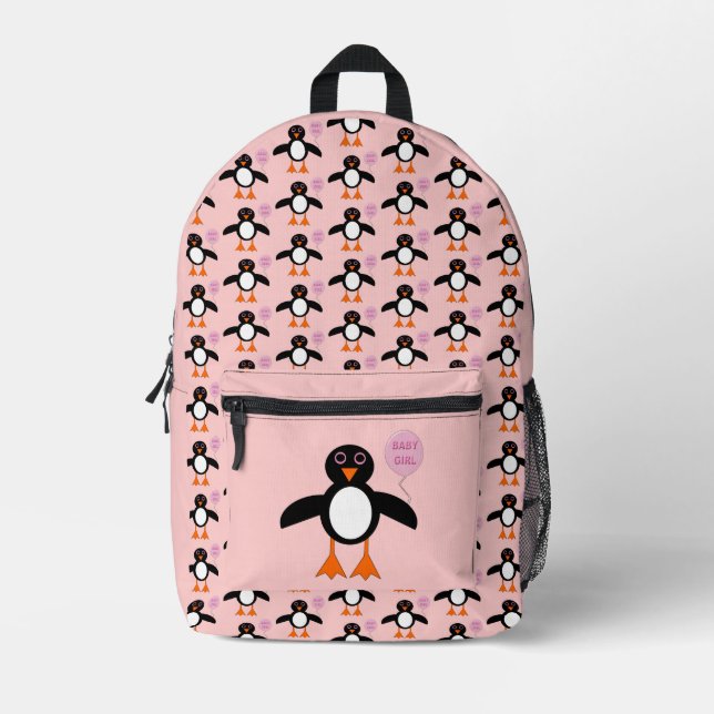 Sac À Dos Imprimé Pingouin mignon rose bébé fille (Recto)