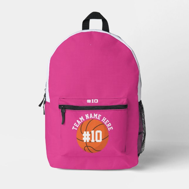 Sac À Dos Imprimé Pink Basketball Backpack School Sports Team Player (Recto)