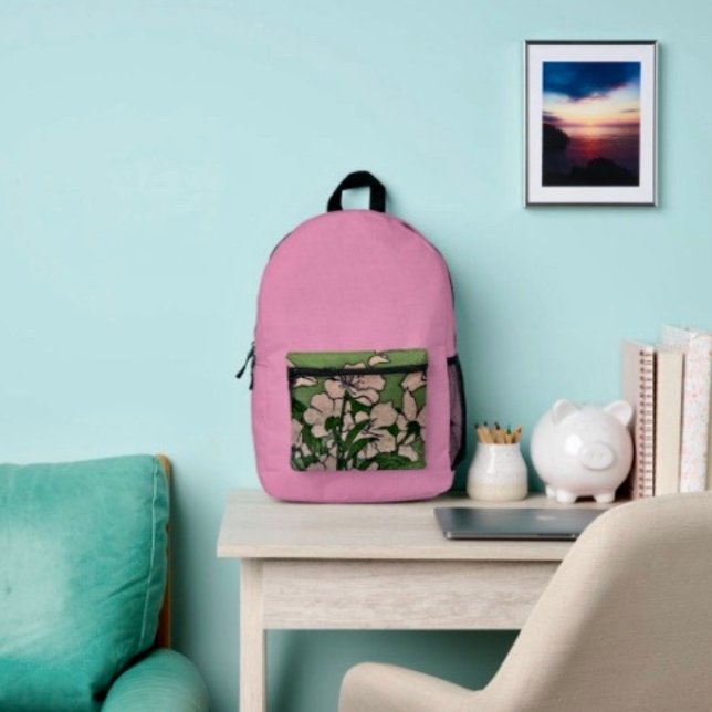 Sac À Dos Imprimé Pink Blossom Green    (Stylish backpack that can be taken anywhere holidays, to the gym or on a walk. )