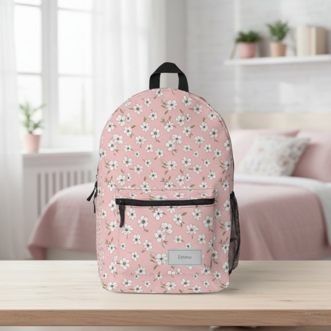Sac À Dos Imprimé Pink Floral Backpack for Women, Personalized (Créateur téléchargé)