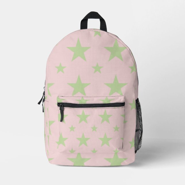 Sac À Dos Imprimé Pink Green Stars Pattern Pastel Constellation (Recto)