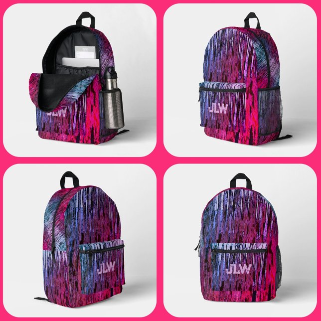 Sac À Dos Imprimé Pink Magenta Bleu Violet Abstrait sauvage (Créateur téléchargé)