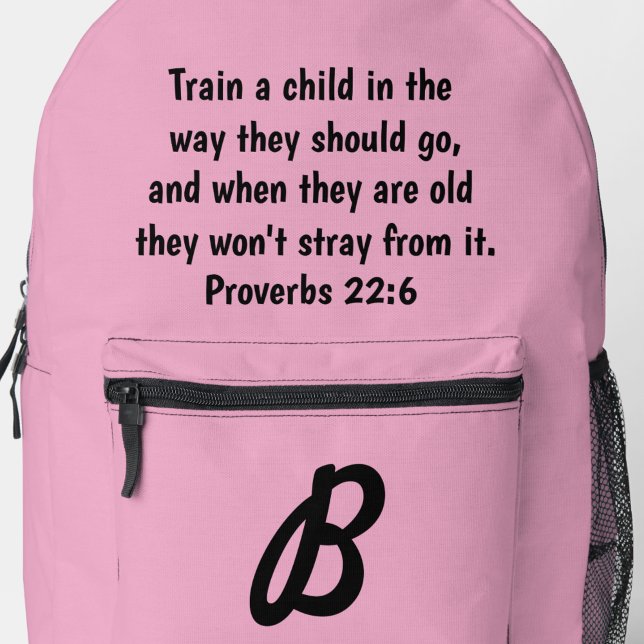 Sac À Dos Imprimé Pink Monogramme Custom Bible Verse Proverbes 22:6 (Pink Proverbs 22:6 bag to encourage Christian parents)