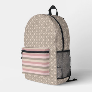 SAC À DOS IMPRIMÉ PINK MUÉ & STRIPES BROWN & MOTIFS DIAMONDES